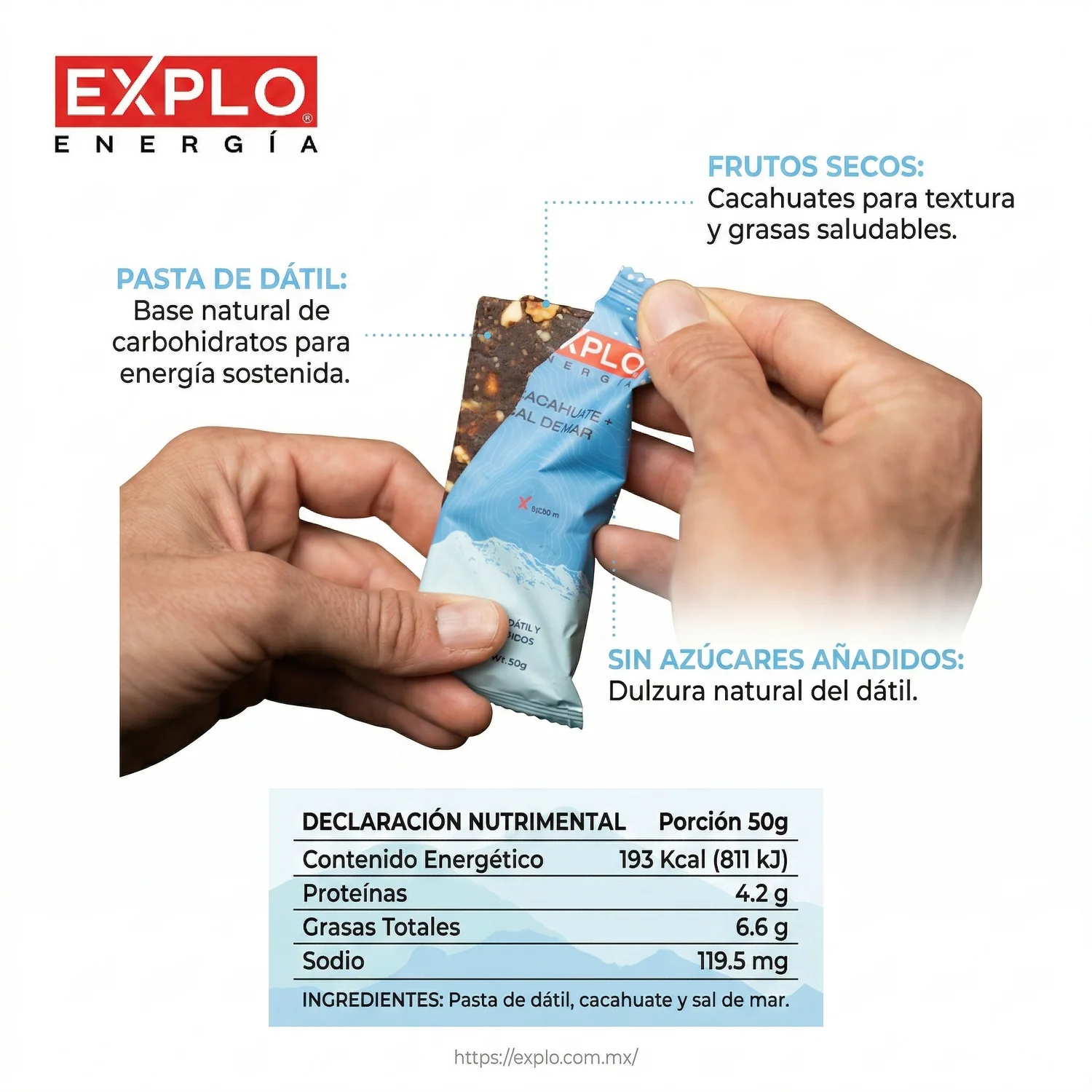 Barra energética EXPLO sabor Cacahuate + Sal de Mar 35 g