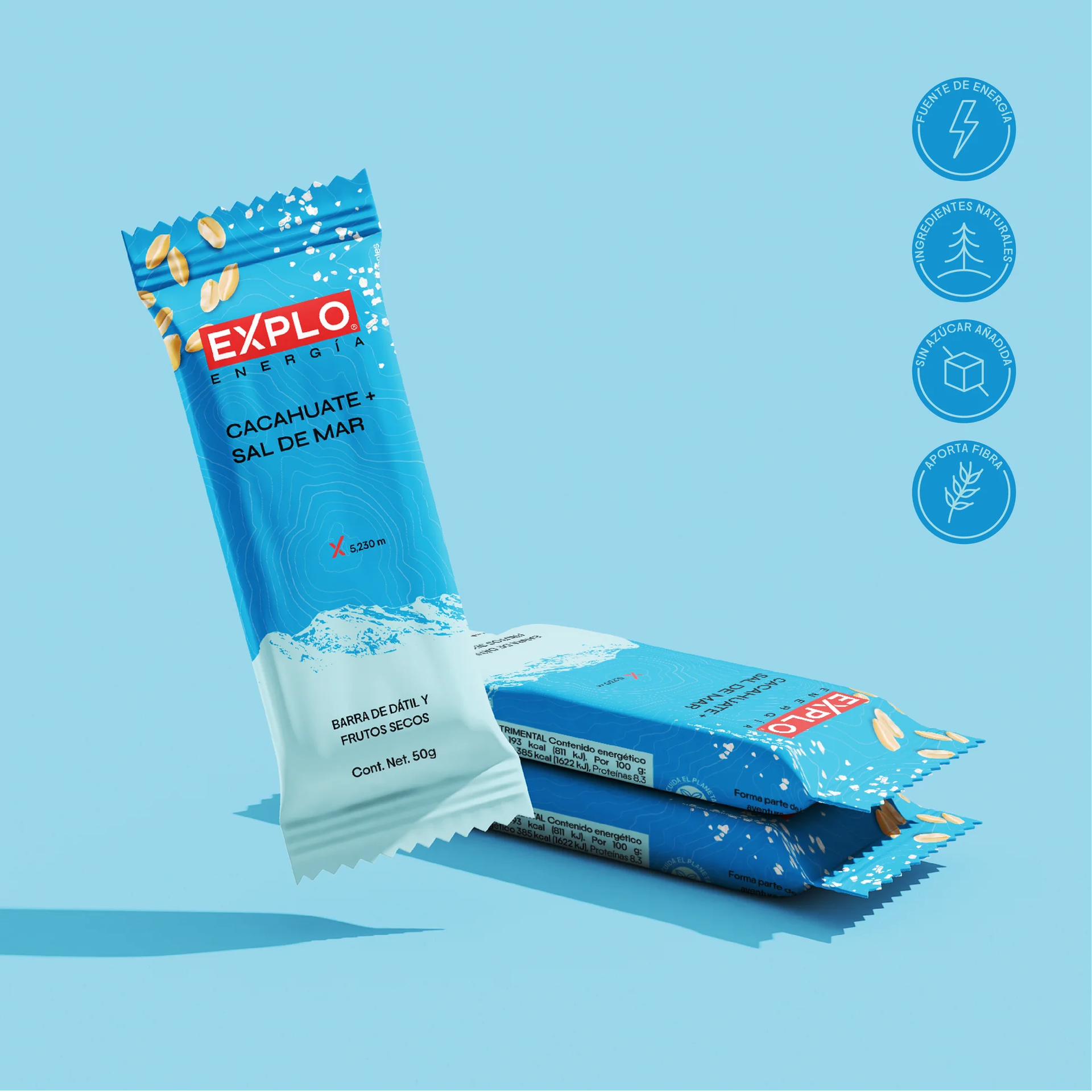 Barra energética EXPLO sabor Cacahuate + Sal de Mar 50 g