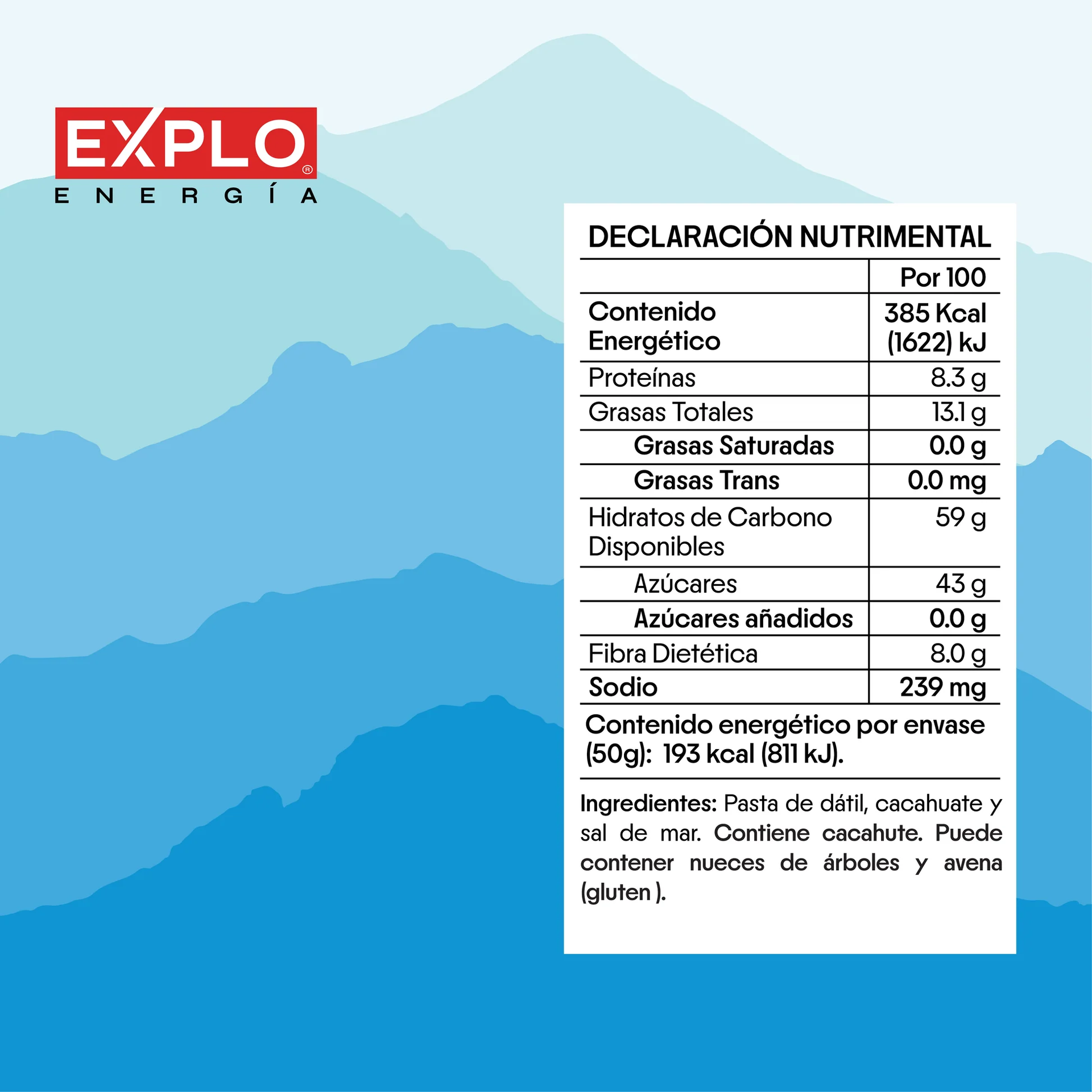 Barra energética EXPLO sabor Cacahuate + Sal de Mar 50 g