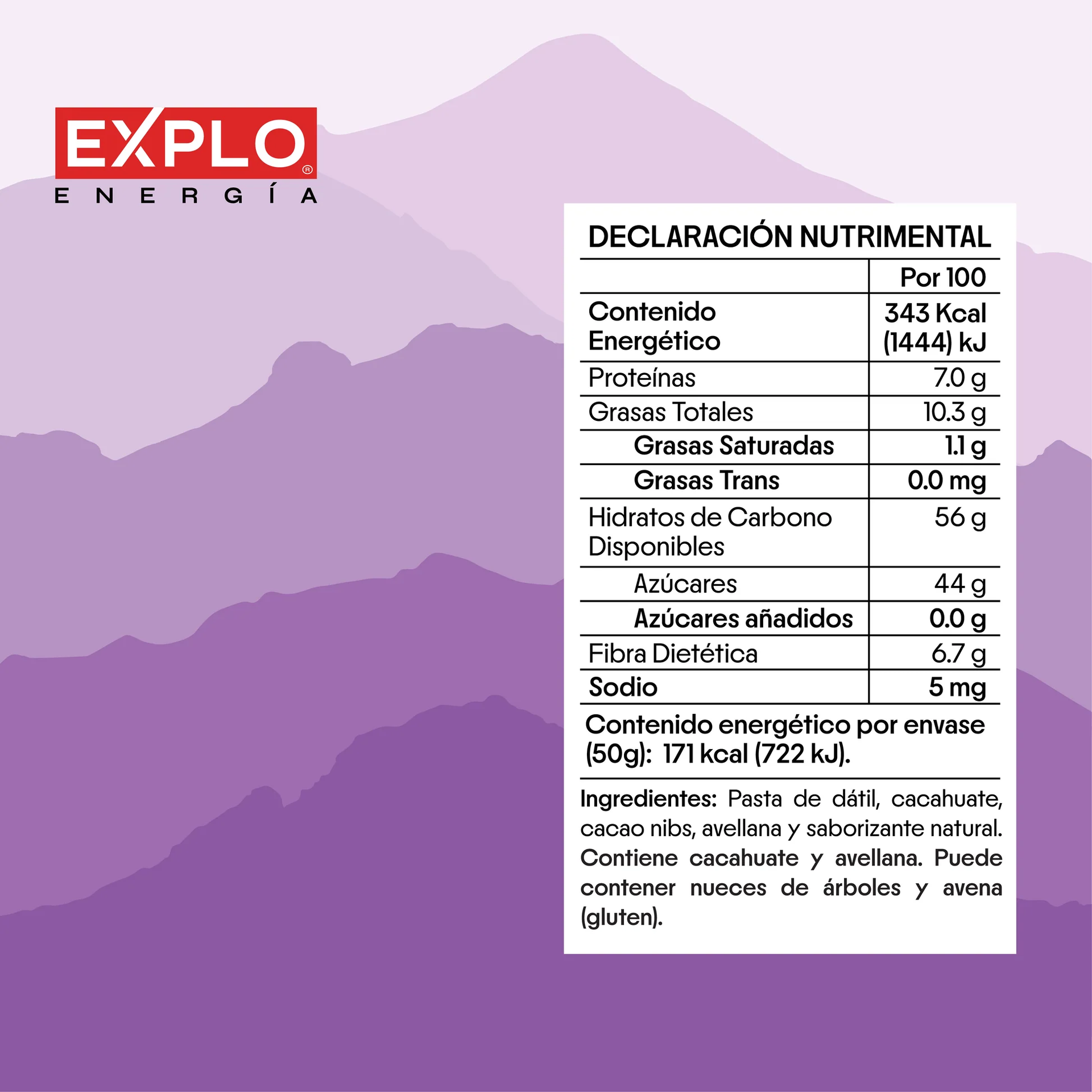 Barra energética EXPLO sabor Cacao + Avellana 50 g