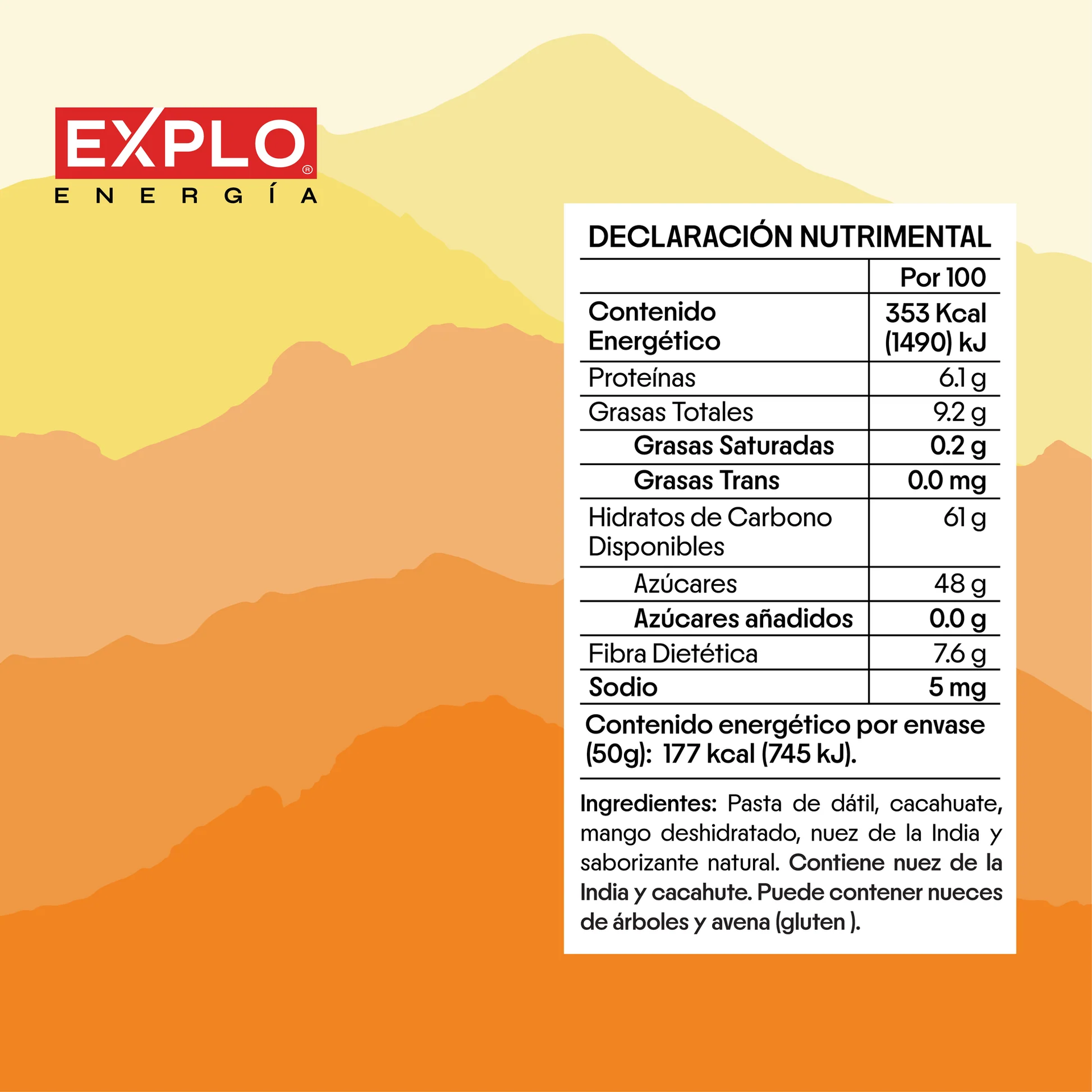 Barra energética EXPLO sabor Mango + Maracuyá 50 g