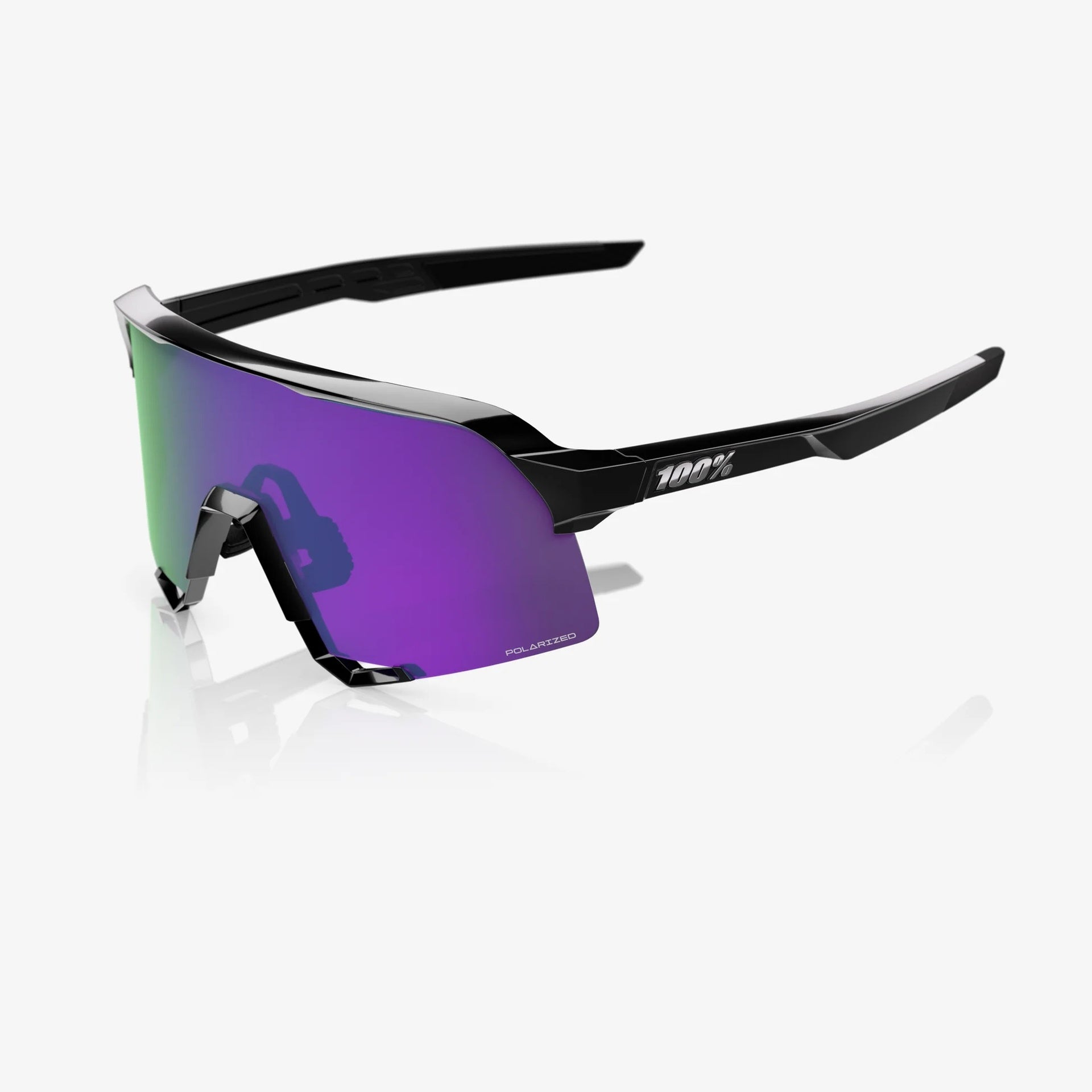 Lentes deportivos 100% S3 Polished Black - HiPER Lavender Mirror Polarized Lens