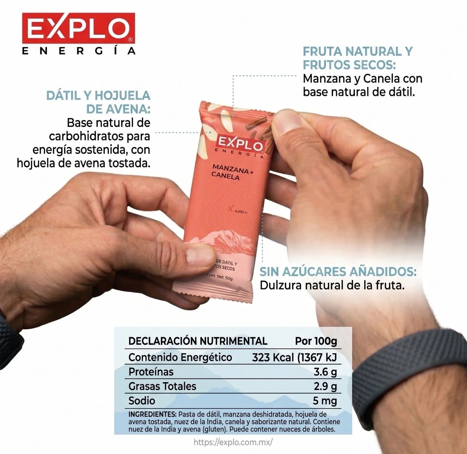 Barra energética EXPLO sabor Manzana + Canela 35 g