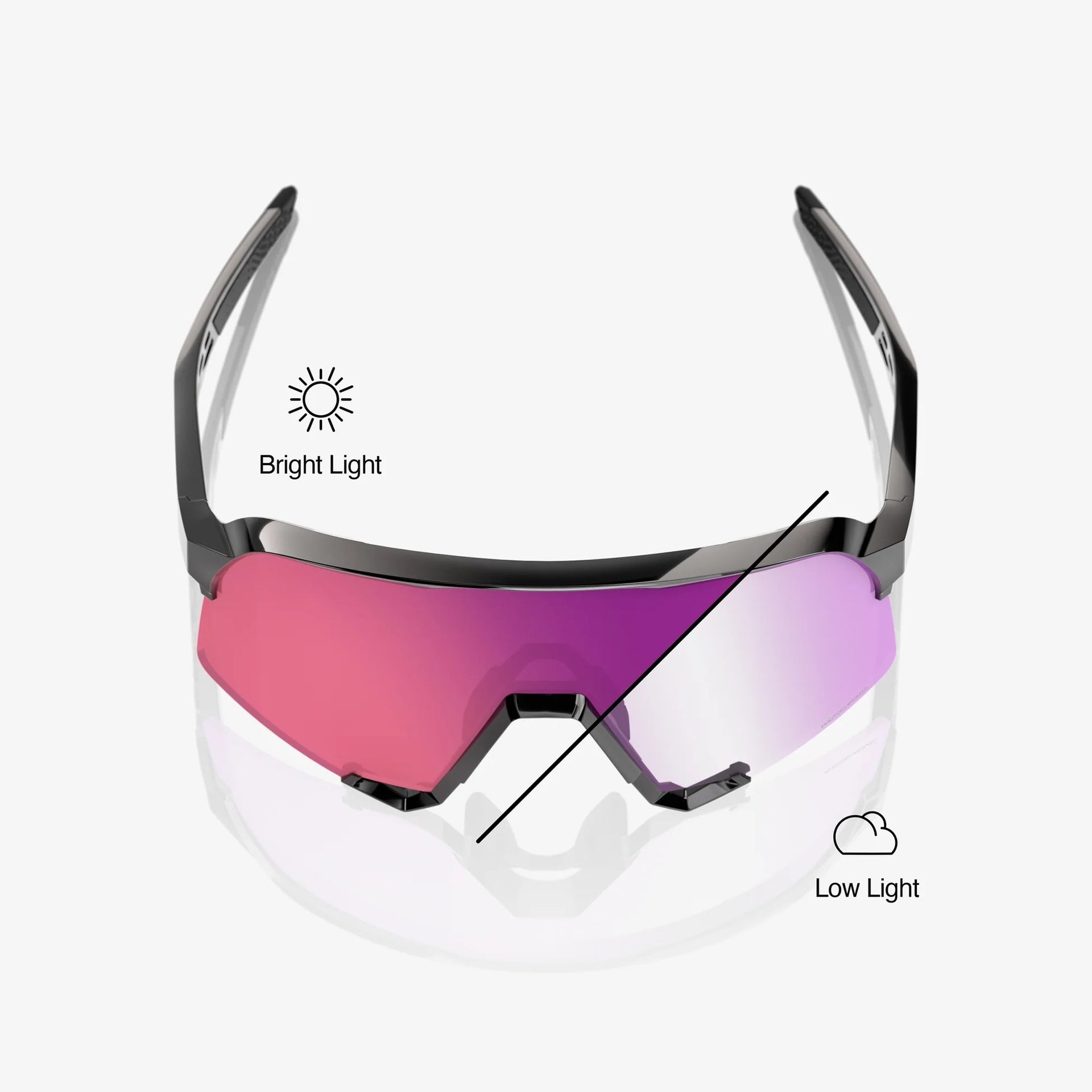 Lentes deportivos 100% S3 Gloss Black - Purple Flash Mirror Photochromic Lens
