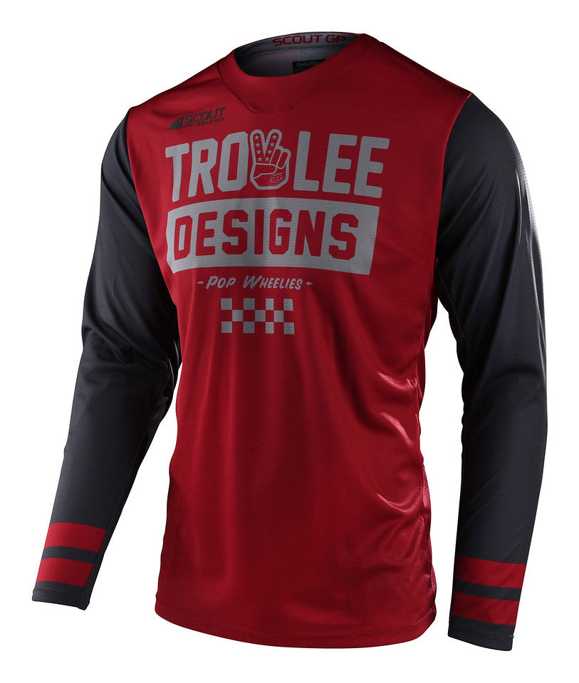 Jersey Troy Lee Designs Scout Gp Moto Peace & Wheelies Burgundy / Dark Gray