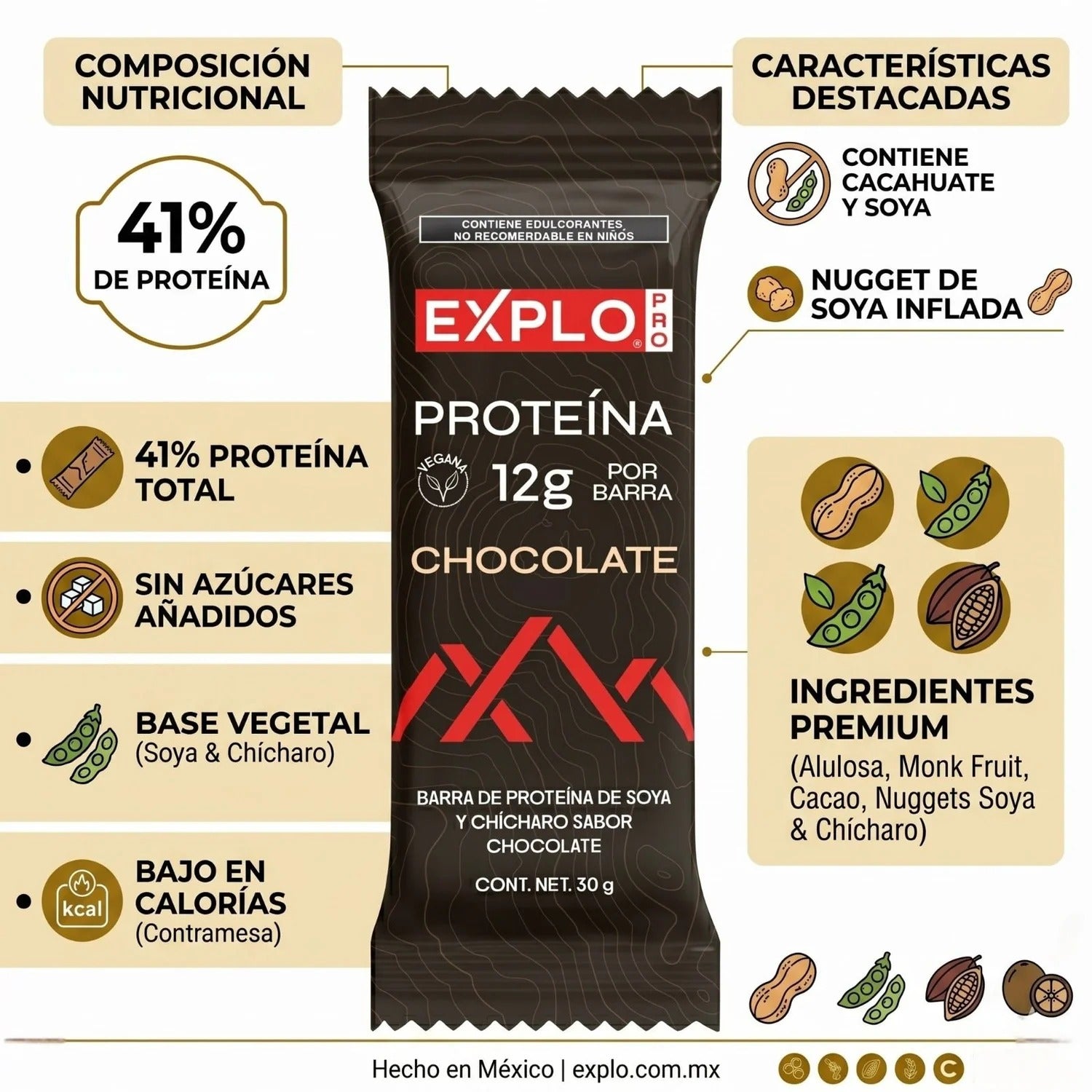 Barra de proteína EXPLO sabor Chocolate 30 g