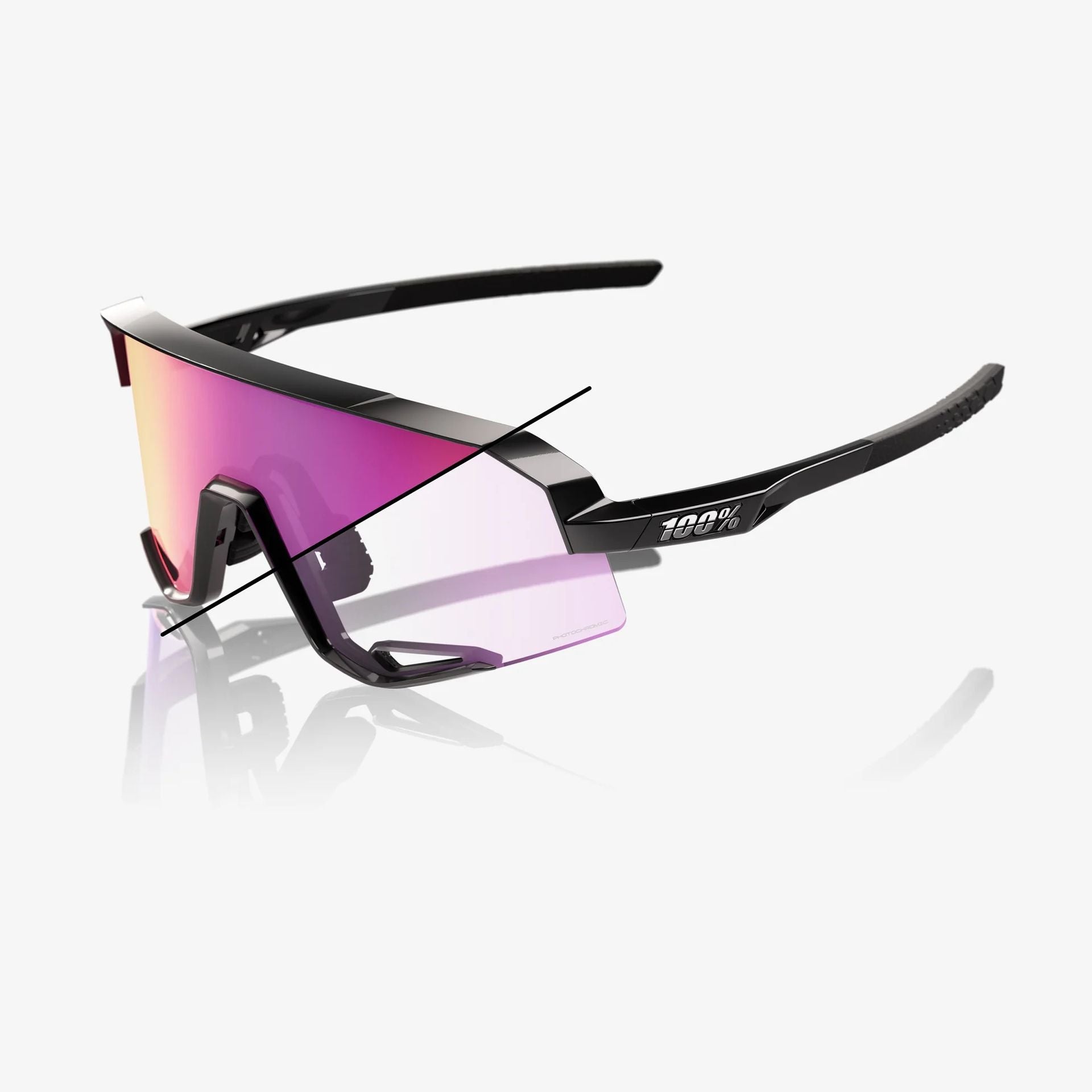 Lentes deportivos 100% SLENDALE - Gloss Black - Photochromic Purple Mirror