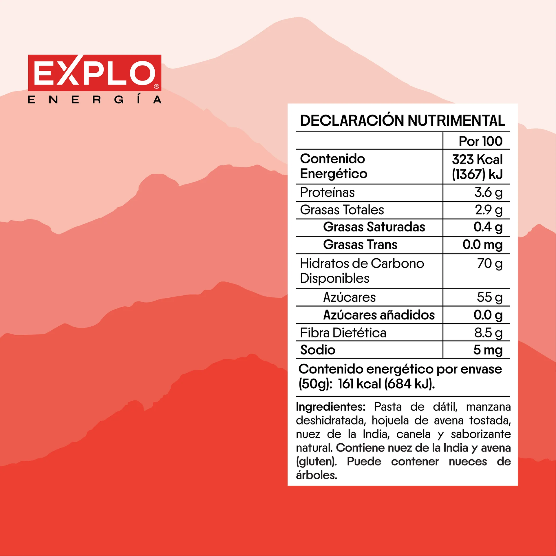 Barra energética EXPLO sabor Manzana + Canela 50 g