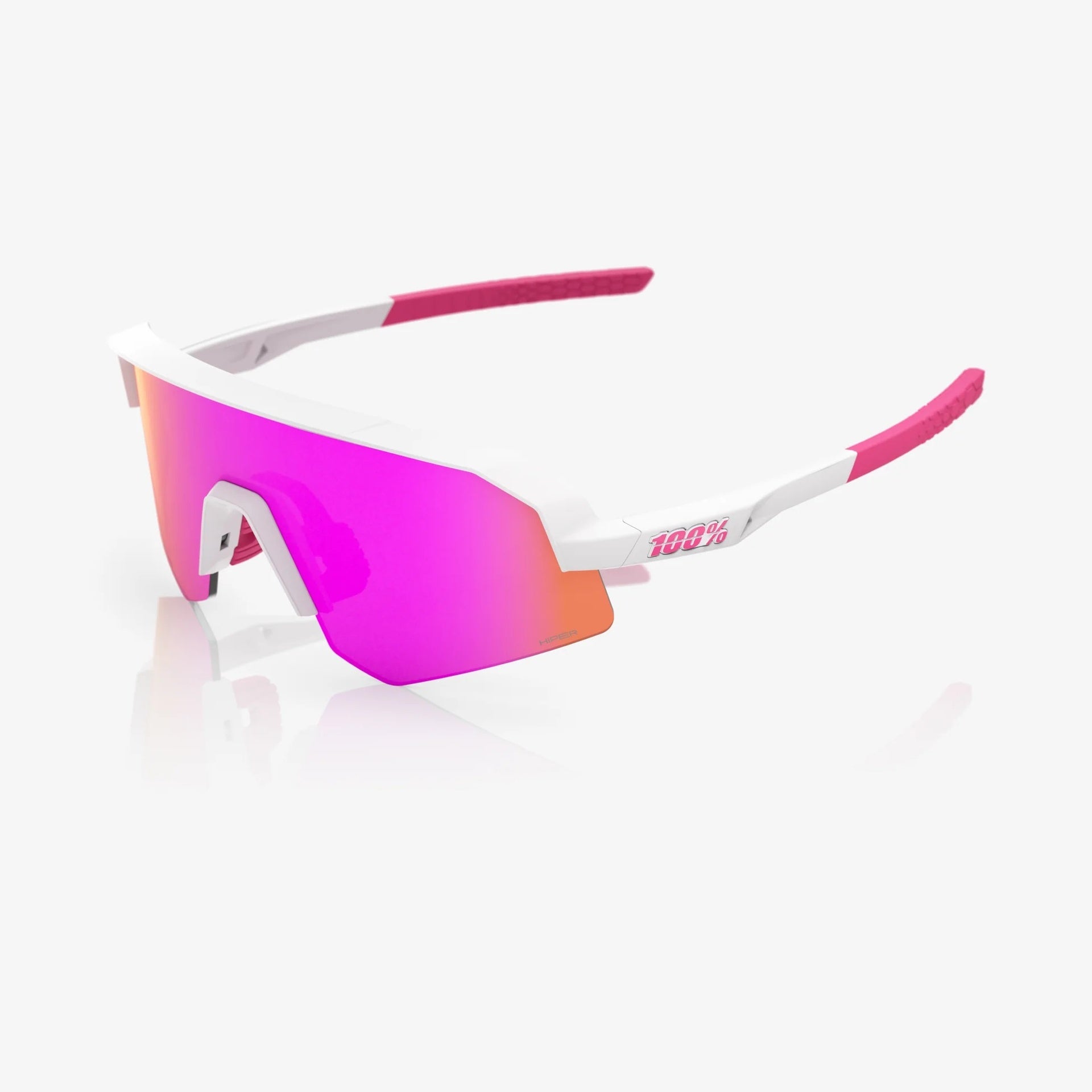 Lentes deportivos juveniles 100% SLENDALE YOUTH Matte White/Pink - HiPER Vital Pink Mirror Lens