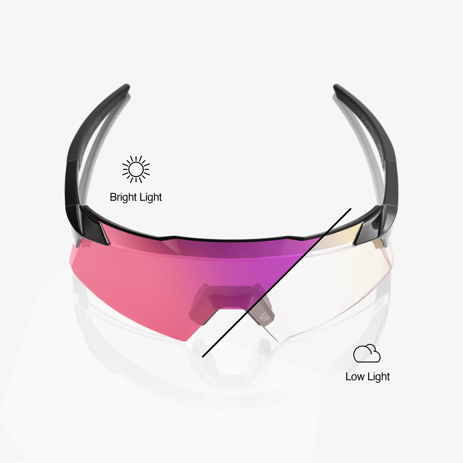 Lentes deportivos 100% AEROCRAFT Gloss Black - Purple Mirror Photochromic Lens