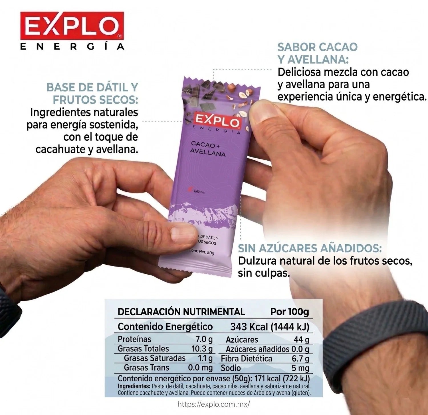 Barra energética EXPLO sabor Cacao + Avellana 50 g