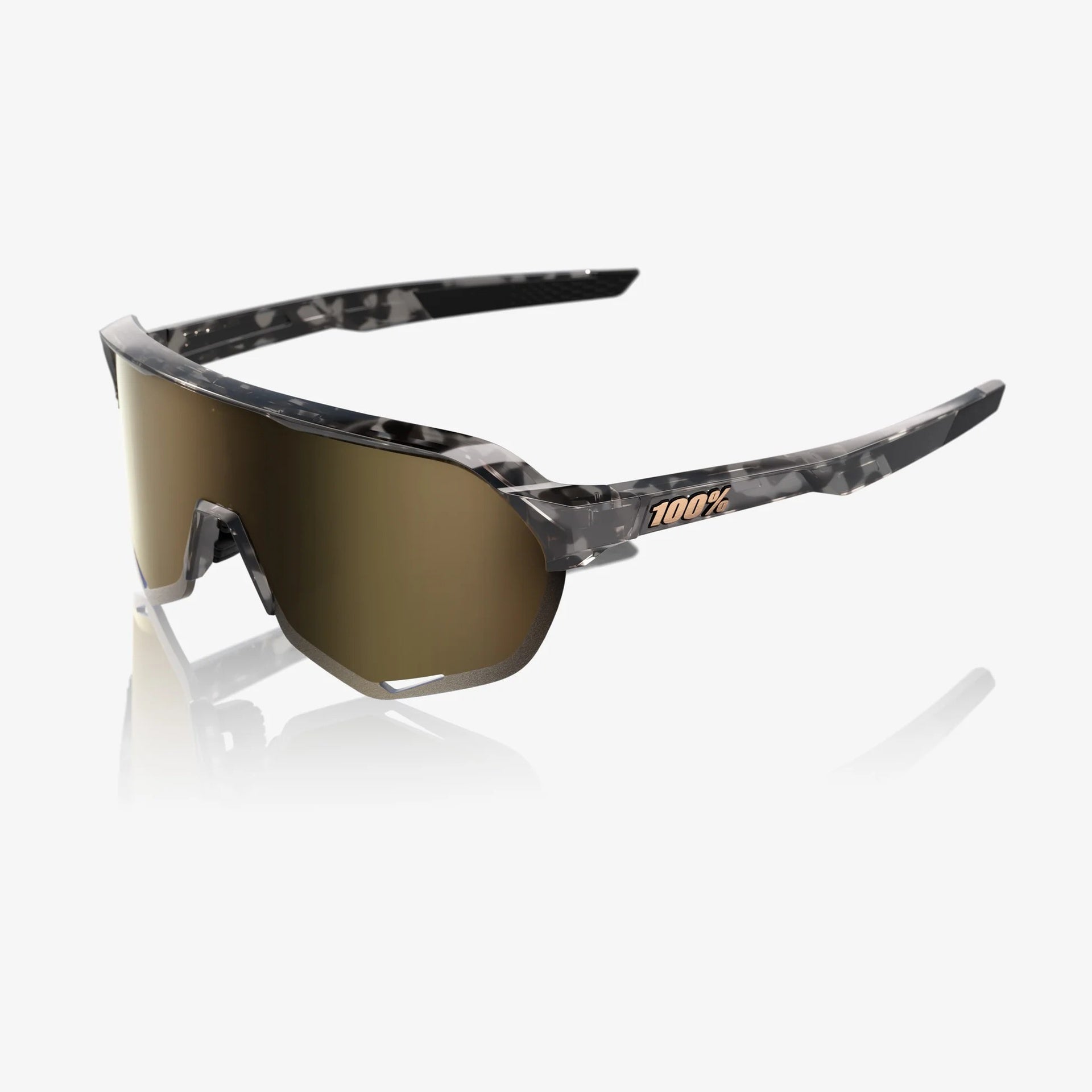 Lentes deportivos 100% S2 Gloss Black Havana - Soft Gold Mirror Lens